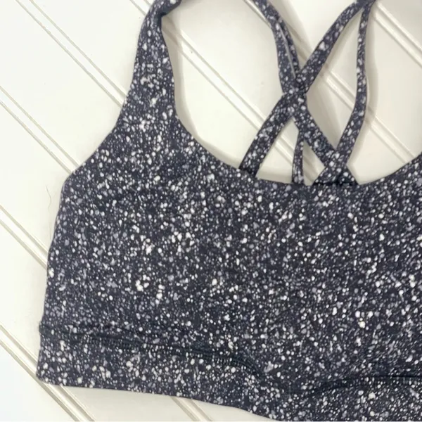 Lululemon Energy Bra Black White Speckled Strappy Back Medium Support Yoga Bra - Image 6