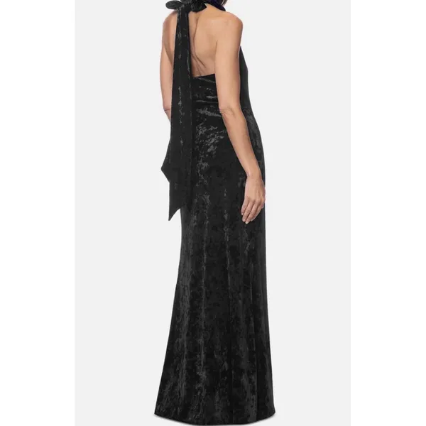 Betsy‎ & Adam Women's Black Velvet Halter Cowlneck Sleeveless Gown Dress Size 8 - Image 2