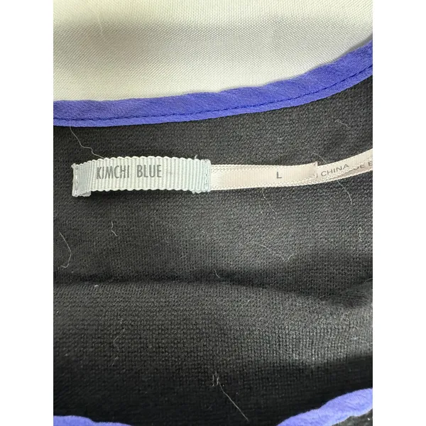 Kimchi Blue Black Skater Dress Purple Silk Trim Scoop Neck Cap Sleeve Large - Image 3