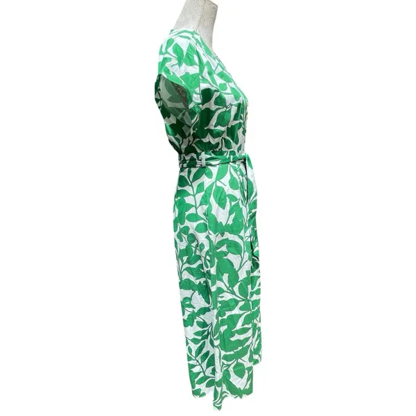 Coastal White Green Botanical Cotton Maxi Shirt Dress Belted Pockets Zara M - Image 10