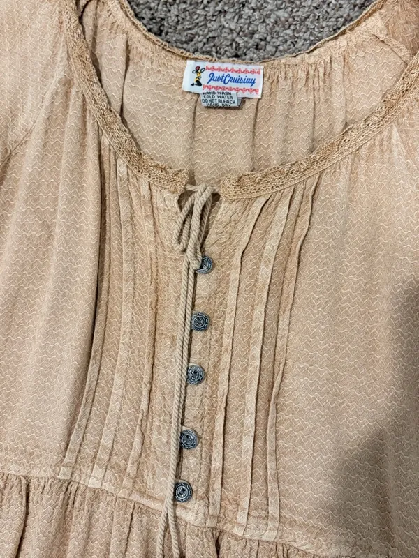 Boho Tassel Peasant mini Dress - Beige women’s one size L/XL NWOT - Image 4