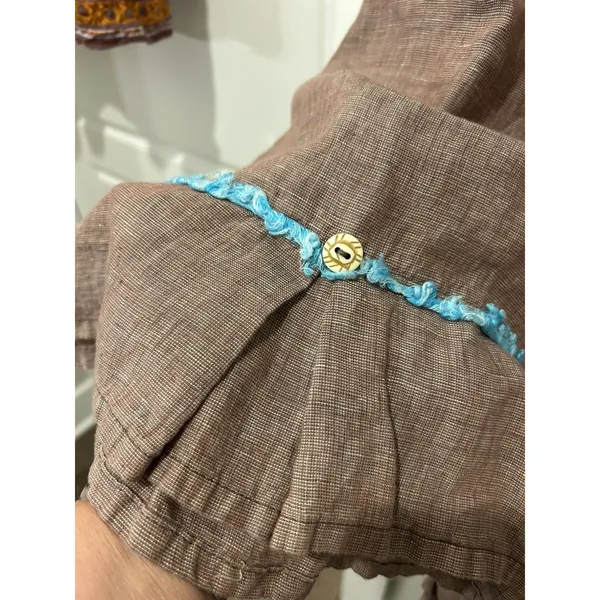 Liz & Jane Linen Tank Top Women’s Size Large Brown Turquoise Fringe Lagenlook - Image 3
