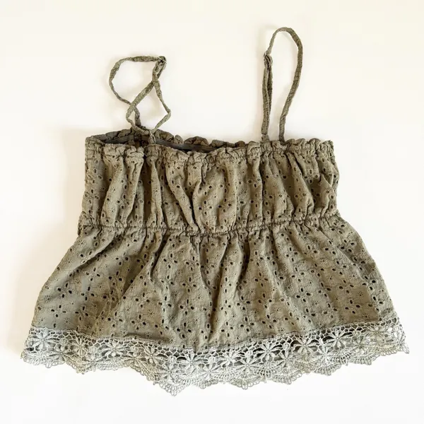 Edikted Womens Olive Green Orian Eyelet Cotton‎ Babydoll Camisole Top Size M - Image 8