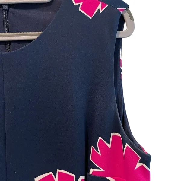 Anne Klein Dress‎ Navy Blue Pink Floral Scuba Sleeveless Sheath Womens Large - Image 3