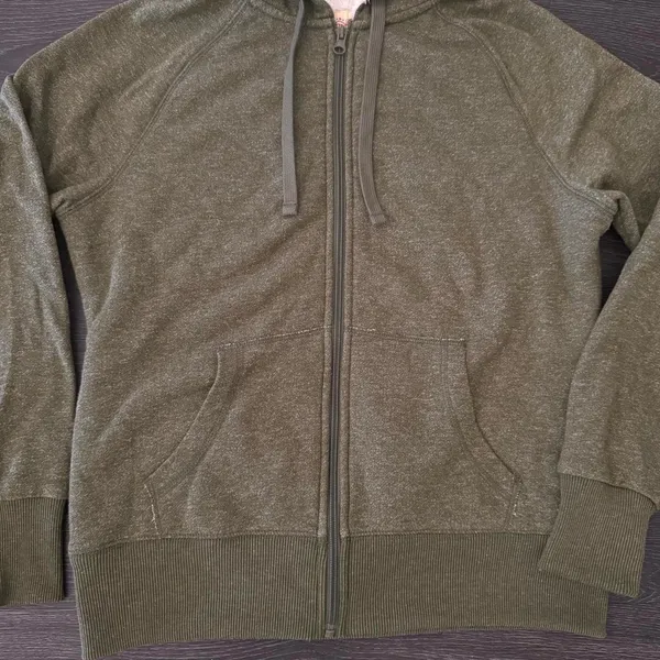 Womens Soft Fluffy Durable Olive Green Thick Zip Up Hoodie Jacket Size Medium - Image 3