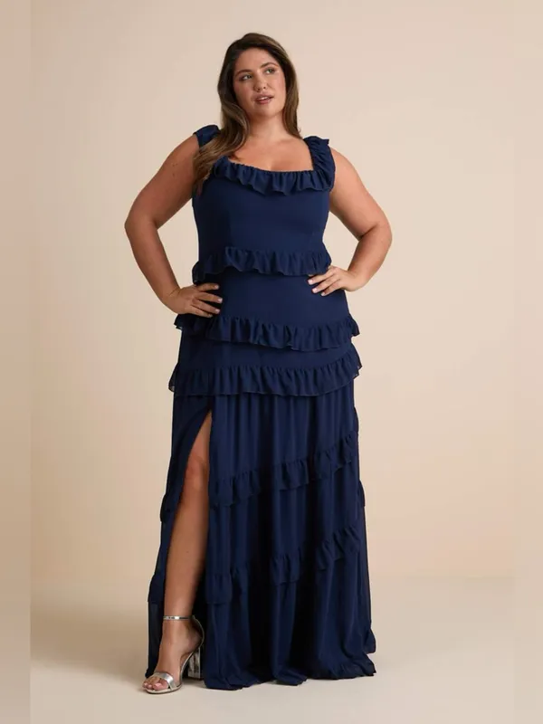 LULU’S Compelling Romantic Dark Blue Ruffled Tiered Maxi Dress - Image 5