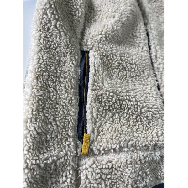 LL Bean Mountain Pile Fleece Vest Cream Navy Sherpa Retro Outdoor Jacket M - Image 3