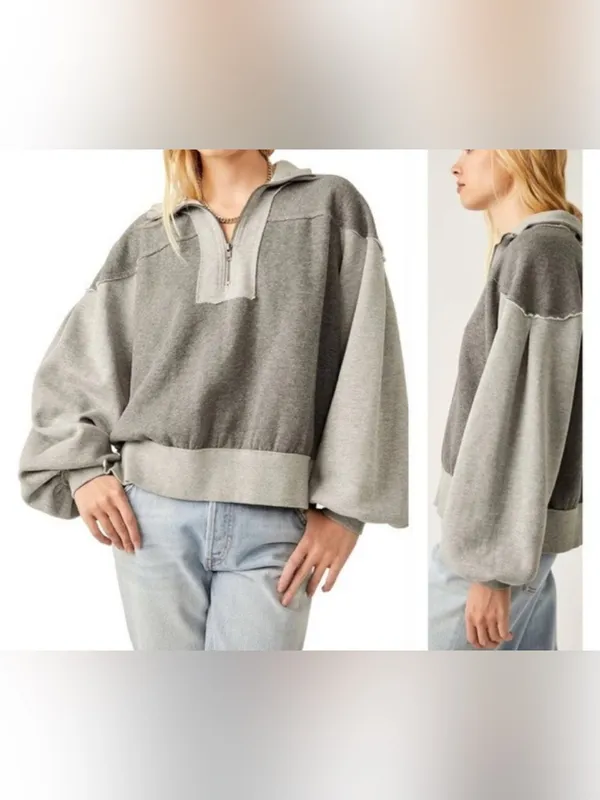 Free People We the Free Kassey Half Zip - Heather grey combo - Small - Image 7