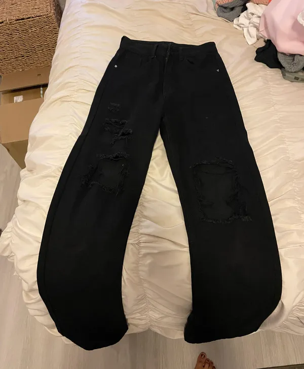 Black Rip Flare Jeans Size 25 - Image 3