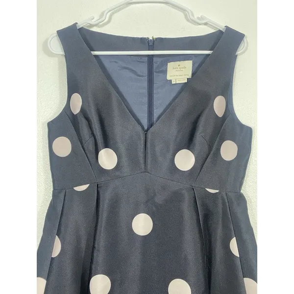 $448 KATE SPADE SPOTLIGHT V NECK BLACK & PINK POLKA DOT DRESS SIZE 8 A-Line - Image 4