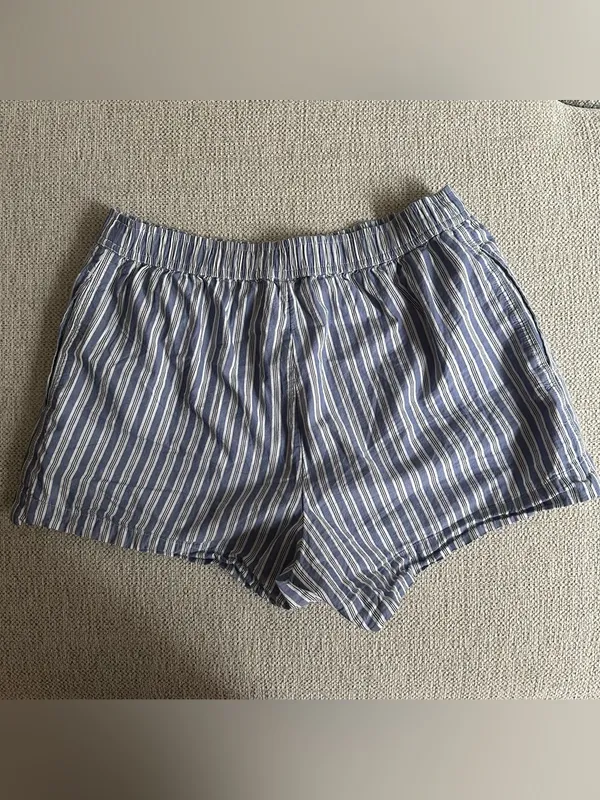 Open Edit Blue Stripe Pajama Shorts - Image 4