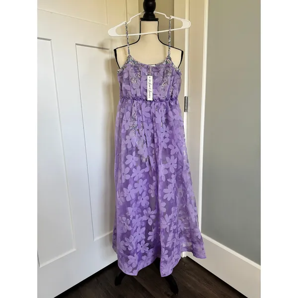 NEW For Love & Lemons Villegas Dress Floral Purple Lace Midi Dress Womens Small - Image 2