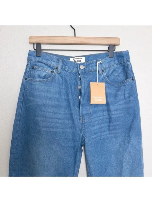 NWT Reformation Cynthia High Rise Straight Leg Jean 30 Mykonos Relaxed Blue - Image 8