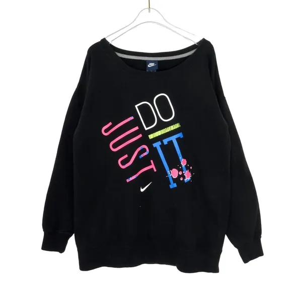 1990s Vintage Nike Black Crewneck Sweatshirt Just Do It Graphic Neon Medium - Image 2