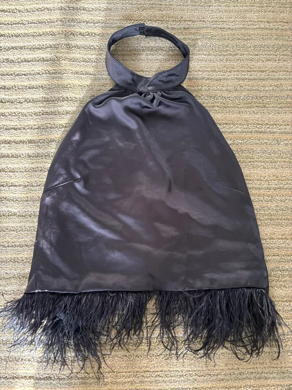 Halter Satin Top with Feather Trim - Image 3