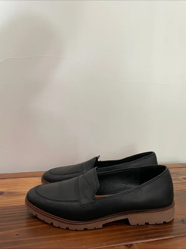 Lucky Brand Women's Tomber Lug Sole Black Leather Loafers Size 10M Minimalist - Image 9