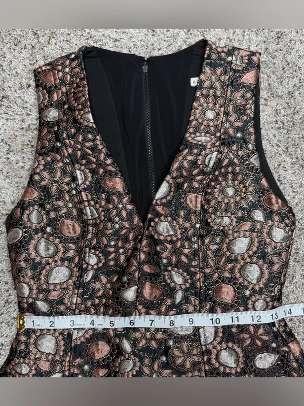 Alice & Olivia Pacey Low V-Neck Metallic Brocade Jacquard Lantern Mini Dress 2 - Image 11