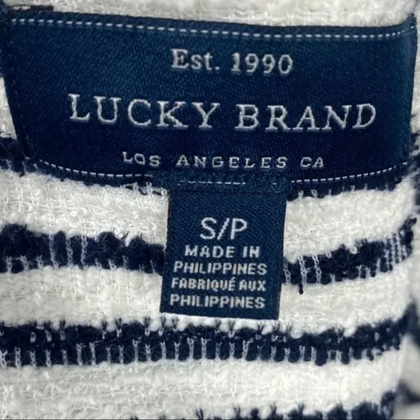Lucky Brand Blue White Striped Fisherman Textured Tweed Tank Top Coastal Boho SM - Image 4