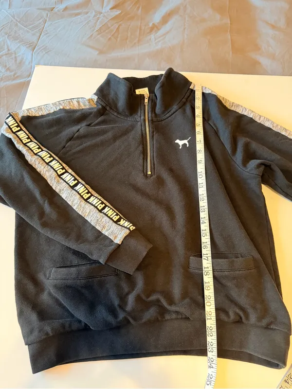 Victoria's Secret PINK 1/4 zip pullover sweatshirt, signature stripe, black,sz M - Image 7