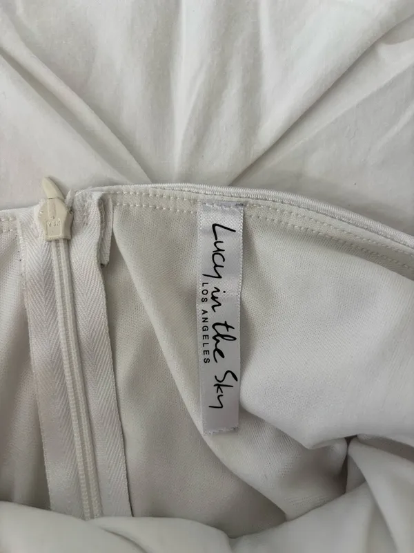 Lucy in the Sky High-Cowl Ruched Dress in White Satin - Image 5