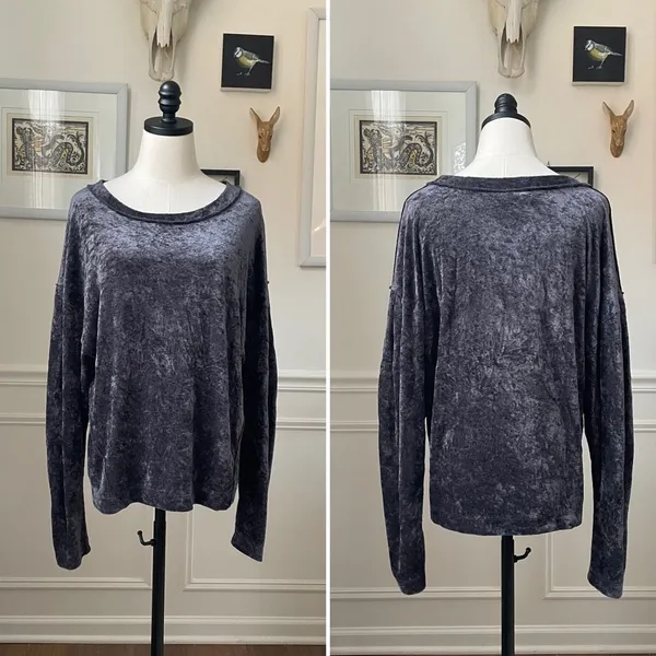 We The Free People Crushed Velvet Sweatshirt Dark Grey M - Image 2