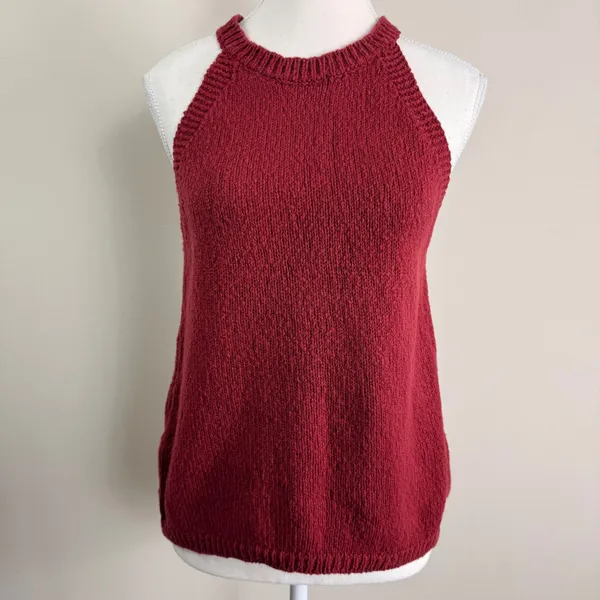 Anthropologie Maeve Burgundy Red High Neck Sweater Tank Top Textured Knit Shell - Image 2