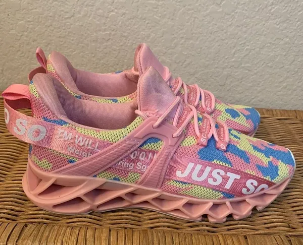 NWOT Just So So Pink Multicolor Logo Athletic Running Shoes Size 41 - Image 6