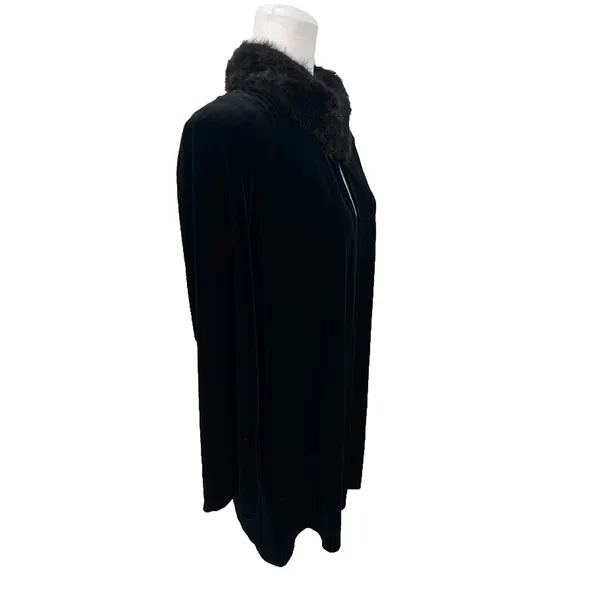 Vintage Cachet Velvet Black Cardigan Jacket Large Faux Fur Party‎ Wear Glamour - Image 2