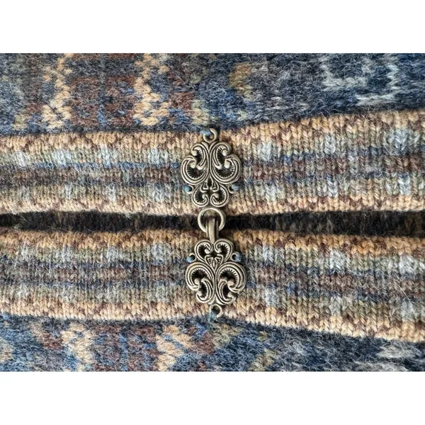 Vintage Newton Trading Co 100% Wool Nordic Fair Isle Cardigan Pewter Clasp S - Image 5