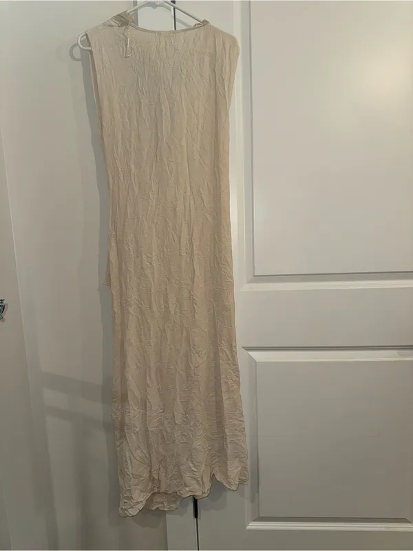 Zara Beige Draped Sleeveless Maxi Dress crinkle cut texture - Image 7