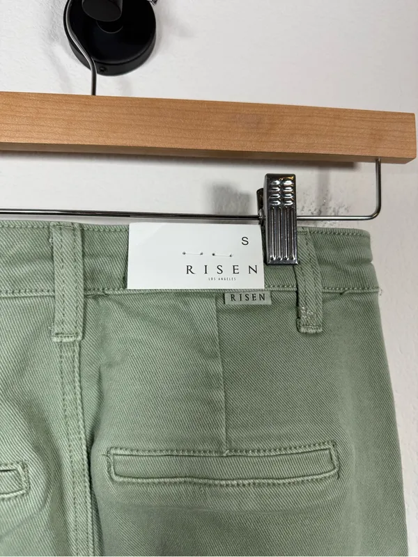 Risen Cargo Mini Skirt Olive Stretch Utility Pockets Size S Green - Image 11