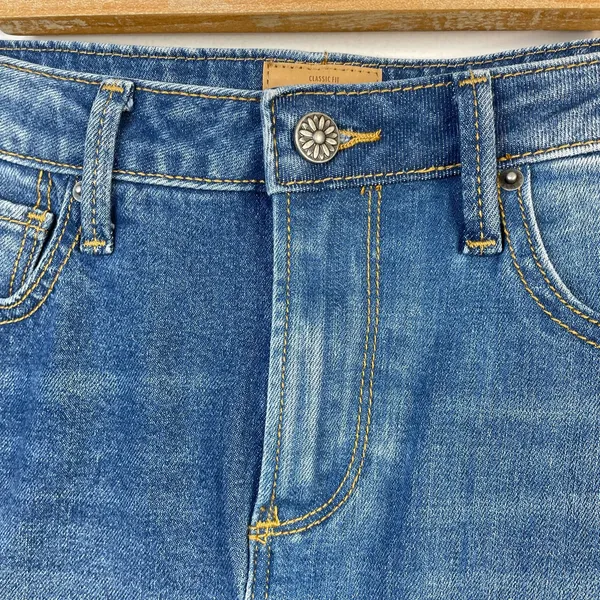 Driftwood Anthro Saydi Patchwork Denim Jean Boho Retro A line skirt womens 26 4 - Image 5