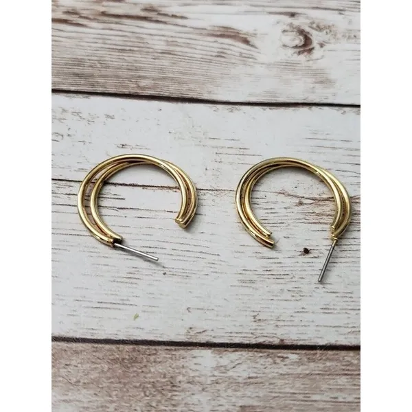 Vintage Earrings For Pierced Ears Gold Tone Double Hoop - Image 5