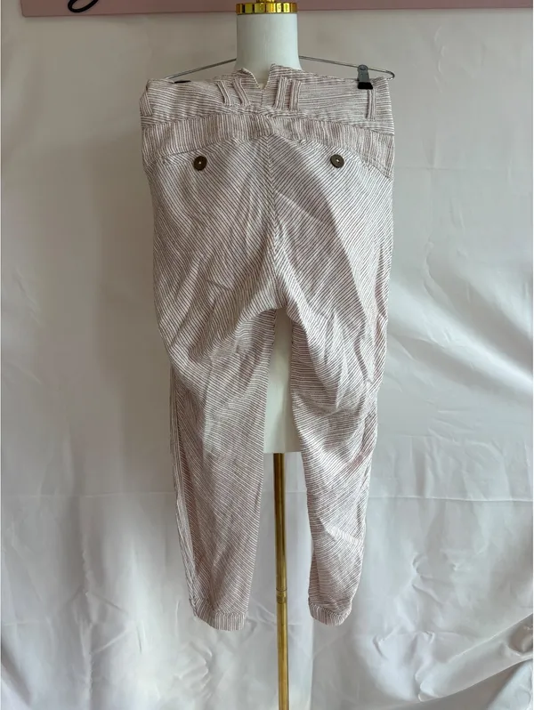 Free People Women's Striped High-Waisted Button Front Pants Size 2 Made in India - Image 2