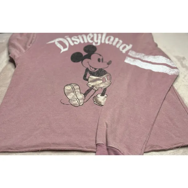 Disney Disneyland Mickey Mouse Sweatshirt Pink‎ Retro Style Striped Sleeves - Image 5