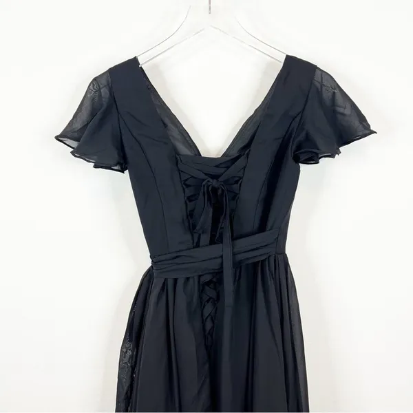 Lavetir Long Chiffon V-Neck Bridesmaid Dress Women's Size 2 Black‎ Slit Formal - Image 7
