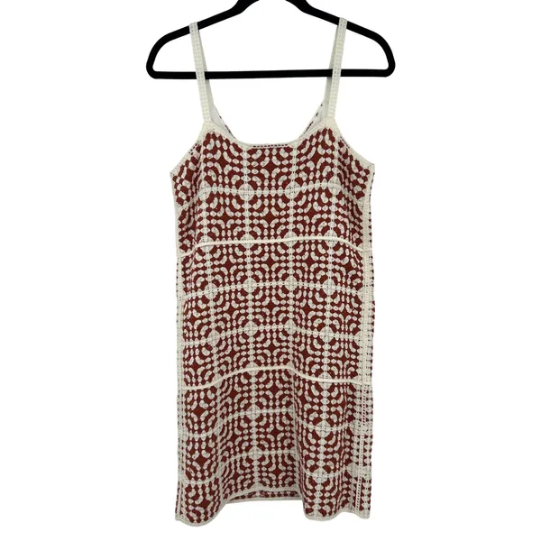Willow &‎ Wind Medium Crochet Patchwork Mini Dress Ecru Brown Sleeveless Lined - Image 2