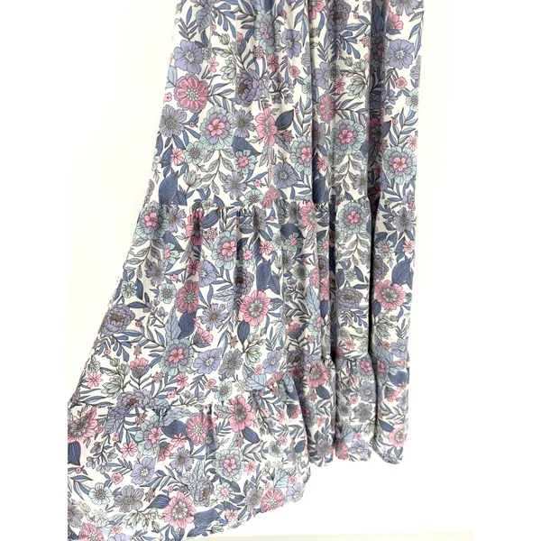 Petal + Pup Maxi Dress Floral Smocked Tiered 2 Blue Pink Boho Cottagecore - Image 5