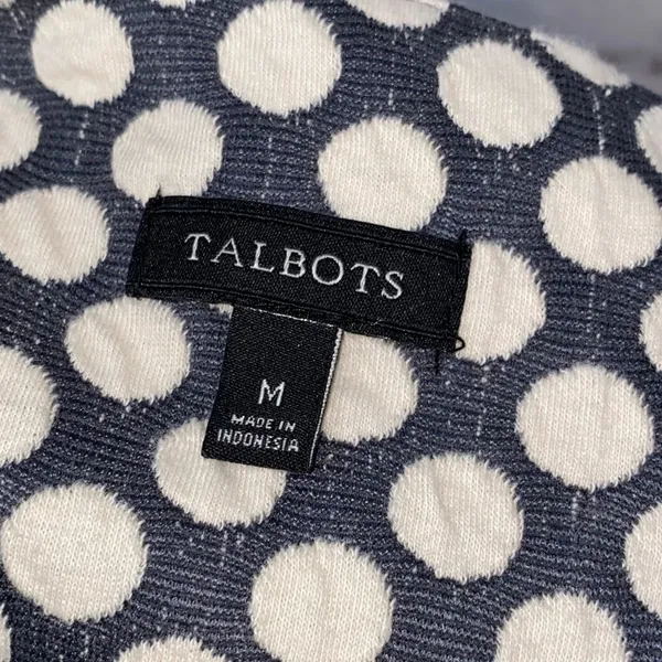 Talbots‎ Blue Cream Polka Dot Sleeveless Fit & Flare Dress Classic Midi Medium - Image 3