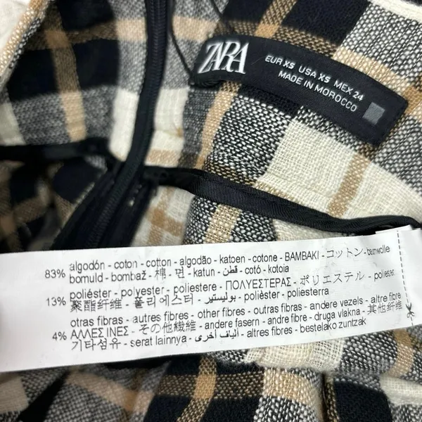 NEW Zara Black White Plaid Paperbag Tie Belt Preppy Checkered Wrap Mini Skirt XS - Image 7
