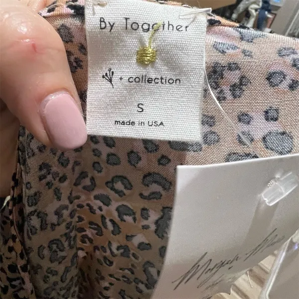 By Together Mini Dress Womens M Beige Leopard Print Tie-Front V-Neck - Image 8
