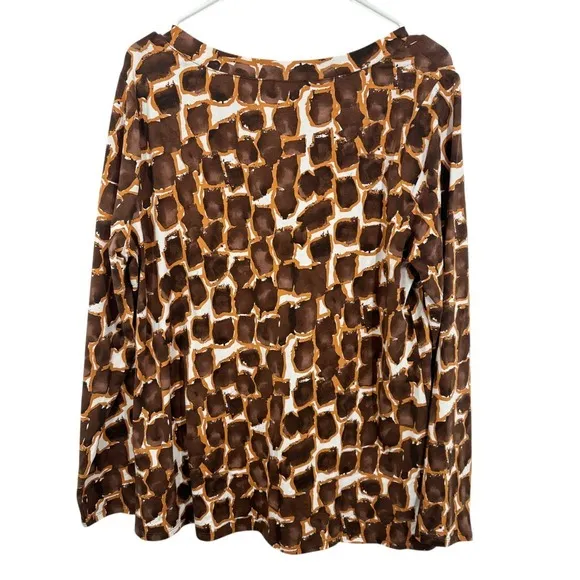Belle by Kim Gravel Medium Brown White Animal Print Long Sleeve V‎ Neck Blouse - Image 9