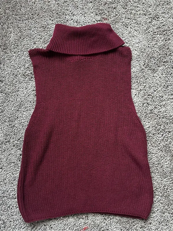 Sleeveless Turtleneck Knit Sweater Vest - Burgundy - Image 2