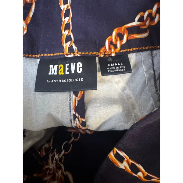 Maeve x Anthropologie The Colette Skirt Navy Gold Chain Motif | Size Small - Image 4