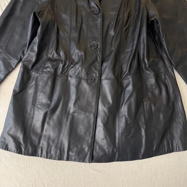 Centigrade Leather Coat women‎ L Black Floral Lining Mid Length Jacket vintage - Image 14