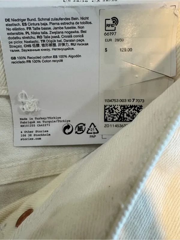 NWT & Other Stories Relaxed Tapered Jeans White Low Rise 28/30 - Image 7