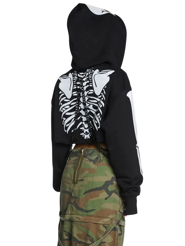 Dolls Kill Trickz N' Treatz Flesh N' Bones Reflective Skeleton Hoodie w Chains S - Image 13