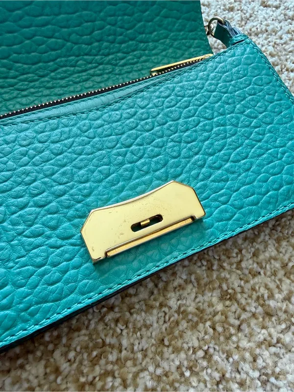 Burberry Madison Wallet on a Chain Pebble Leather Crossbody Bag in Aqua Teal - Image 5