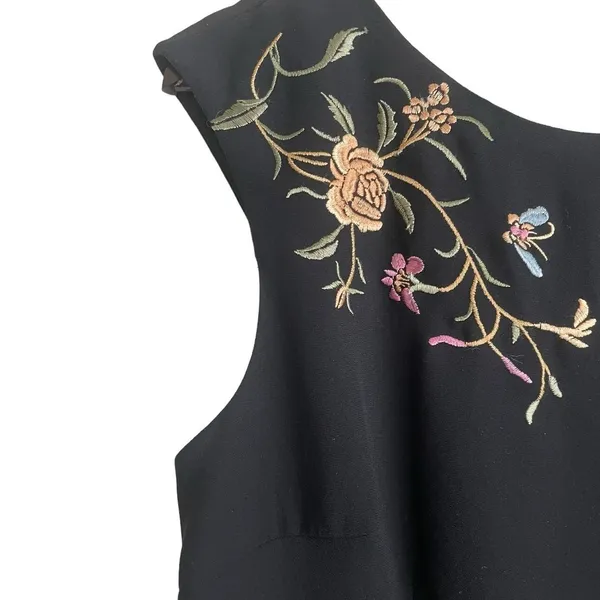 Maggie London Women Cottage Floral Maxi Dress 10 Black Embroidered Sheath‎ Boho - Image 5