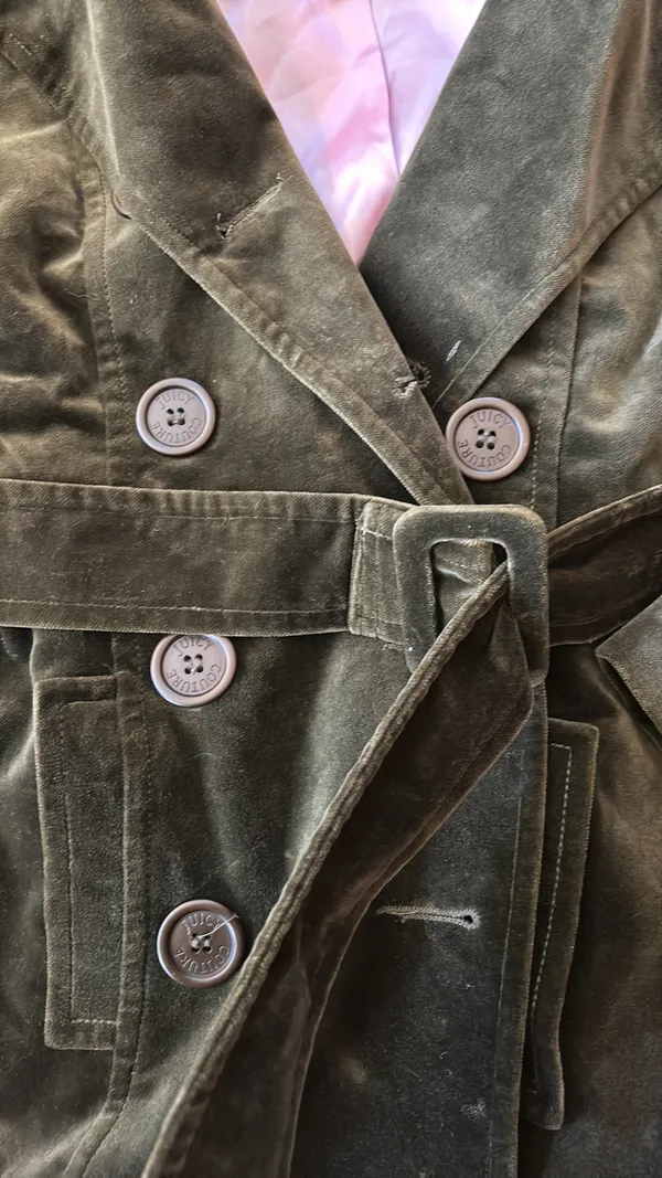 Juicy Couture vintage army green velvet trench coat - Image 5